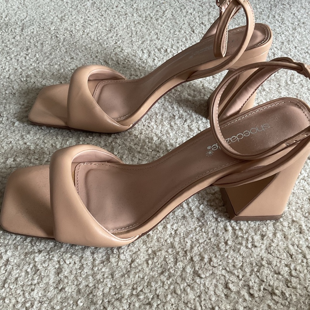Cream Heel Sandals with Ankle Strap - Picture 4 of 5
